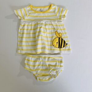 Gerber Bumble‎ Bee Outfit Baby Girl 0-3 Months Dress Diaper Cover Yellow Stripe
